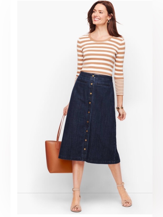 Talbots Dresses & Skirts - Talbots Button Front Dark Wash Denim Skirt A Line Midi Size 14
